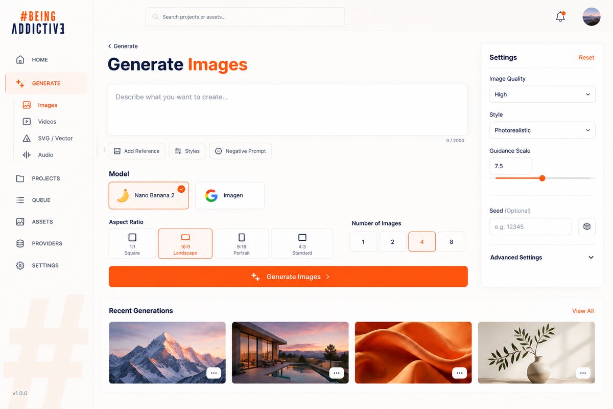 AI platform image generation screen
