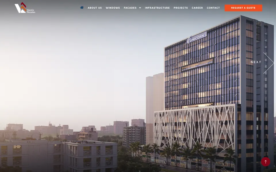 Vyomic Facades homepage